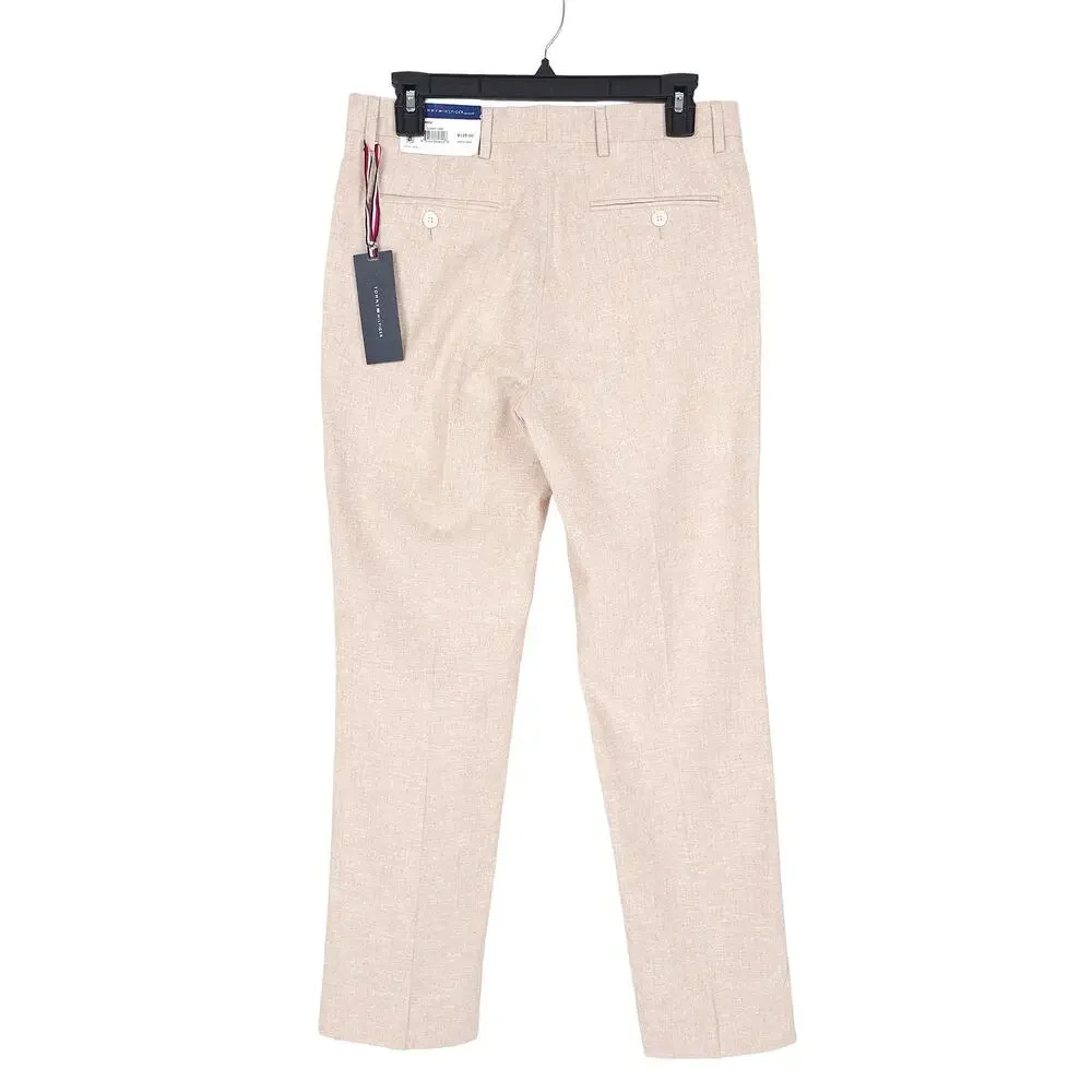 Tommy Hilfiger Mens Modern Fit Dress Pants 30x32 Tan Solid Linen Cotton Blend - Picture 6 of 11